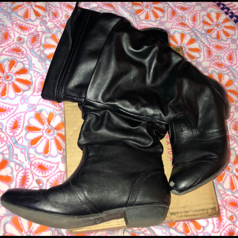 Black faux leather boots. Size 7.5,